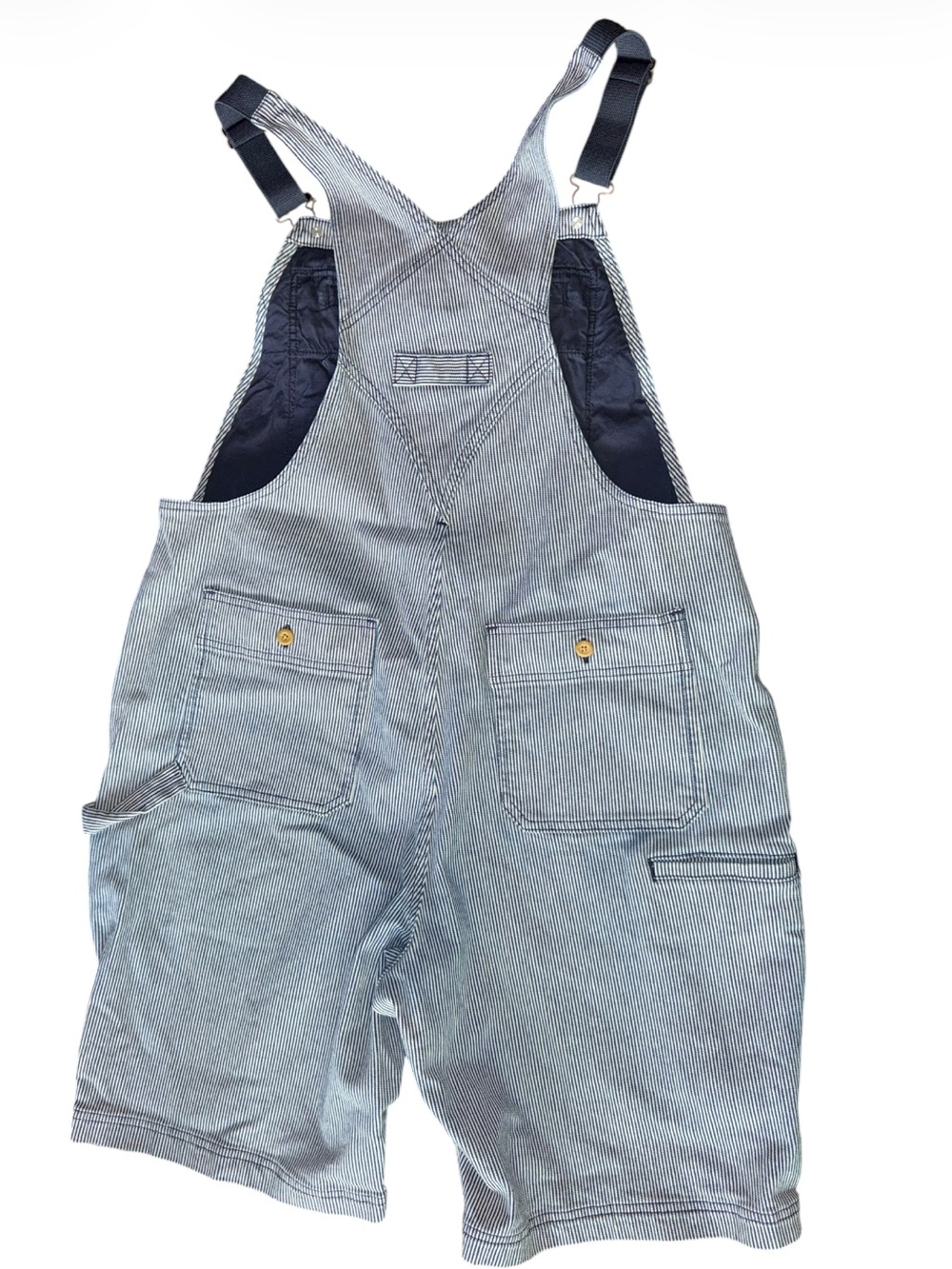 Duluth Trading Bibs Railroad Pin Stripe Rootstock Gardening Shorts Overalls L - Picture 14 of 16